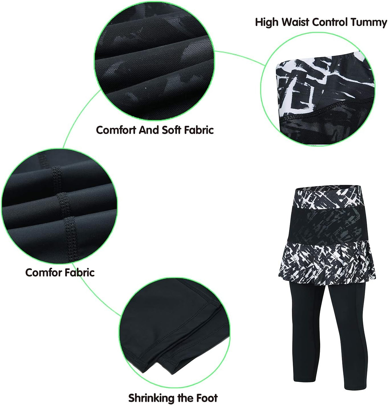Women Tennis Skirted Leggings with Pockets, Capris Yoga Leggings with Skirts&Tennis Clothing(Chaotic L)